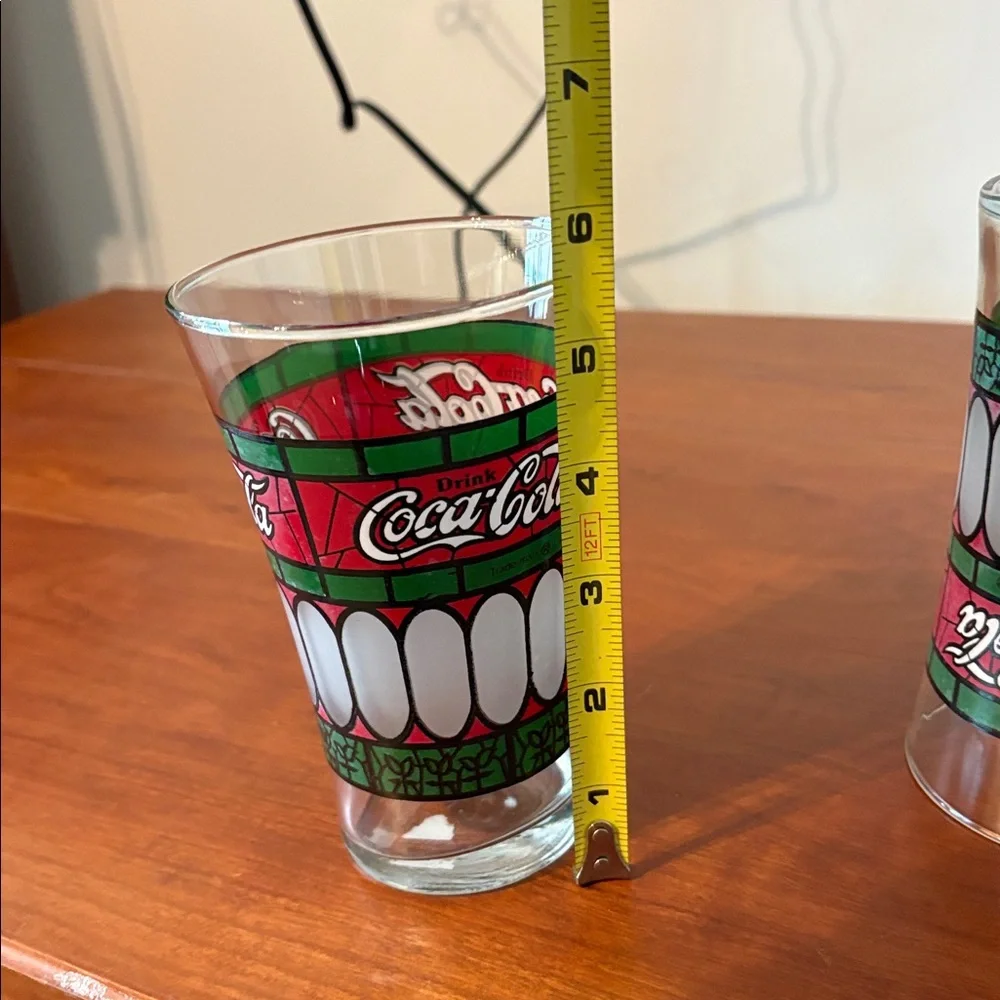 Vintage Coca Cola Tiffany Style Glasses Set of 4 Retro Stained Glass Tumblers